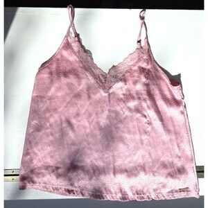 Y2K BCBGMAXAZRIA Camisole Top Pink Polka Dot Lace Trim Cami Baby Doll Shirt M